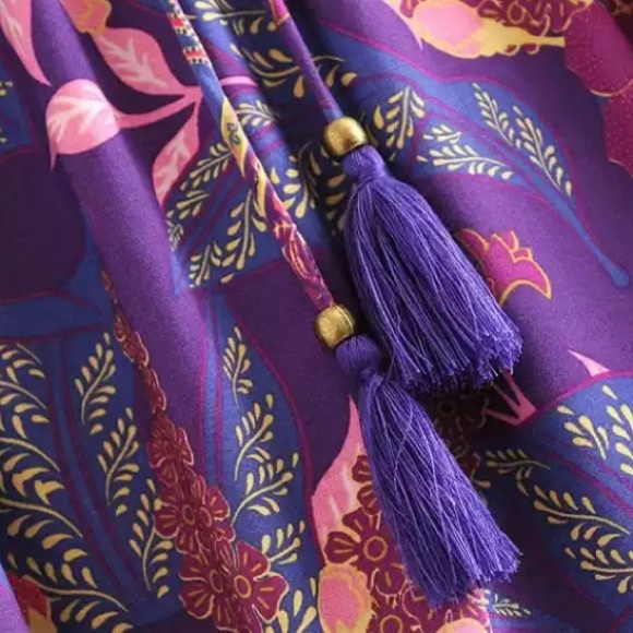 Boho Purple Wisteria Long Sleeve Ruffled Dress - Picture 14 of 14